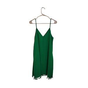 Green Dress Spaghetti Strap Sleeveless Tassel V Neck Size 0XL